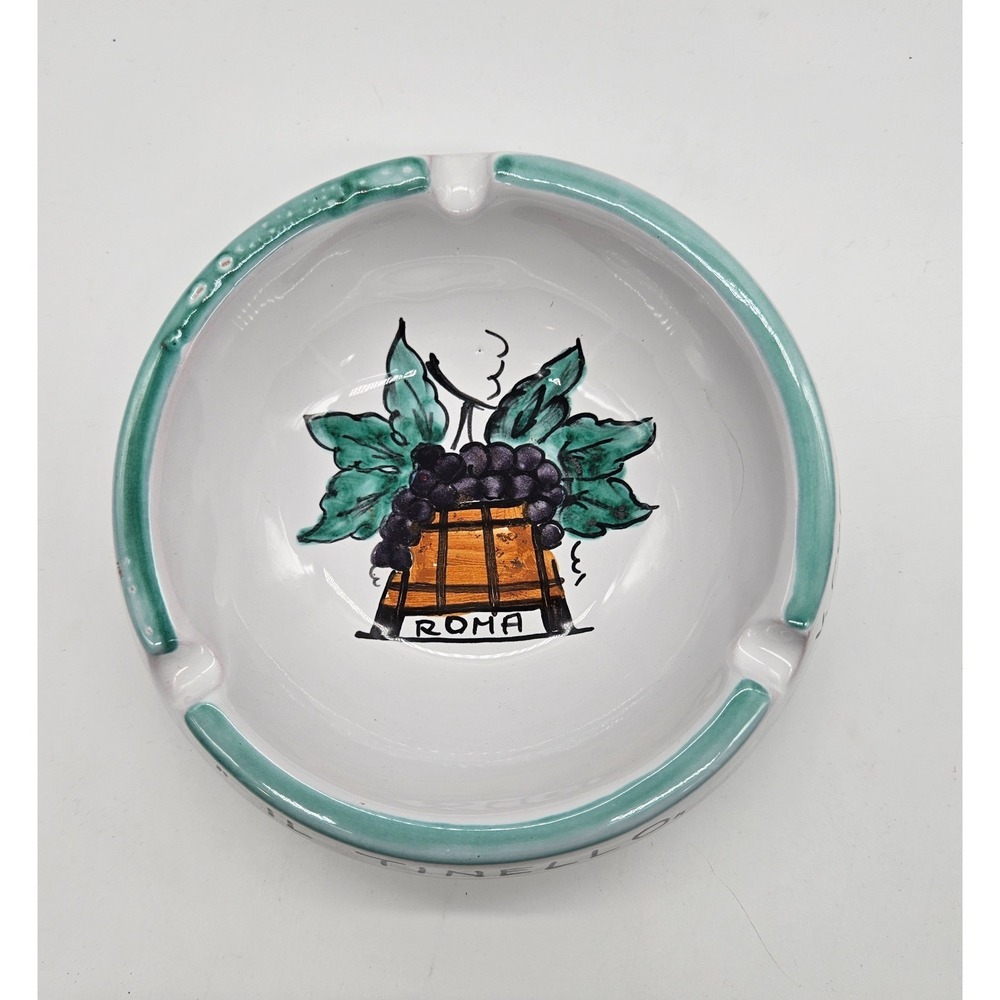 Vintage Il Tinello Roma Restaurant Ceramic Ashtray Italy Wine Grapes Souvenir
